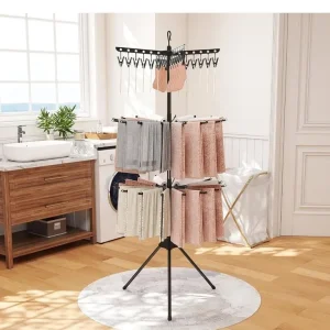 Folding Clothes Drying Rack with 3 Tiers and 24 Clips - Image 8
