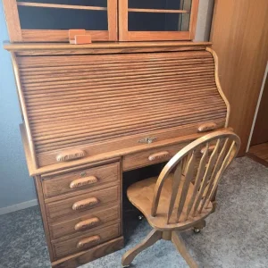 Solid oak writing bureau and chair