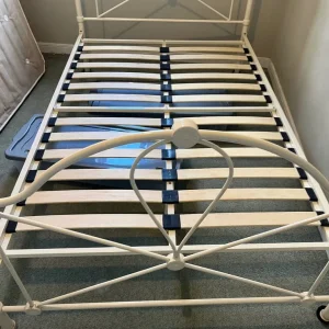 M and S Small Double Cream Metal Bed Frame and Mattress - Image 2
