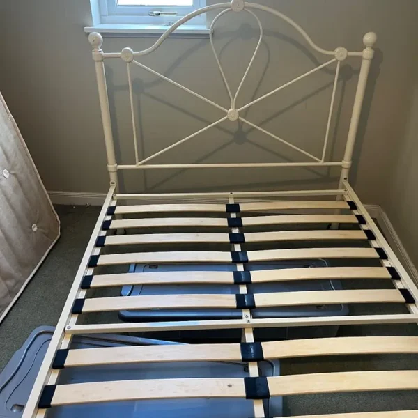 M and S Small Double Cream Metal Bed Frame and Mattress