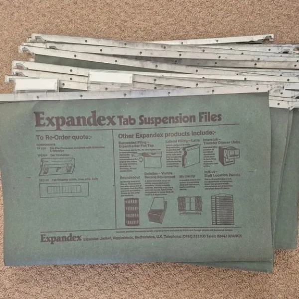24 x Foolscap size suspension files (Expandex) including 2 tabs