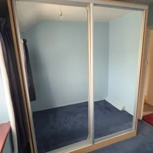 Large Sliding Door Wardrobe – Beech Finish with Mirror - Image 2