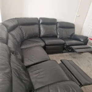 BLACK XXL LEATHER DOUBLE RECLINER SOFA - Image 2