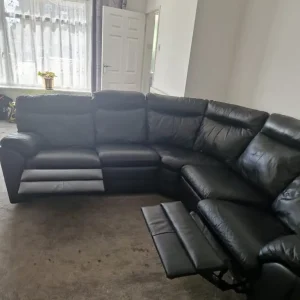 BLACK XXL LEATHER DOUBLE RECLINER SOFA - Image 3