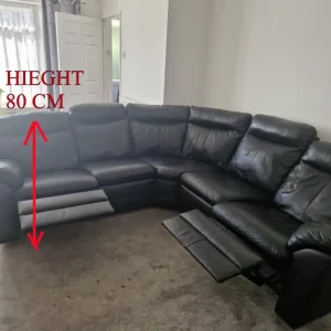 BLACK XXL LEATHER DOUBLE RECLINER SOFA - Image 5