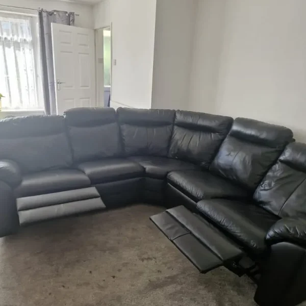 BLACK XXL LEATHER DOUBLE RECLINER SOFA