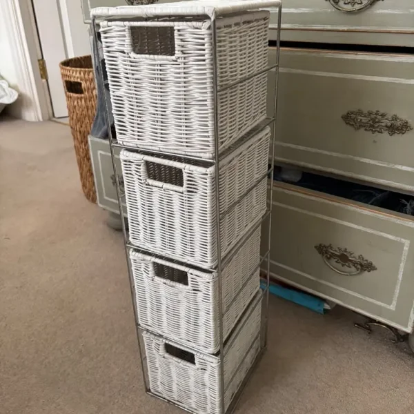 4 drawer white basket tower storage