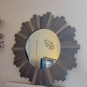 Large Solid Round Wooden Mirror - Image 2