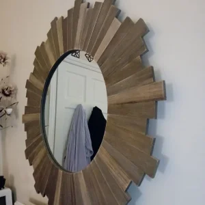 Large Solid Round Wooden Mirror - Image 3