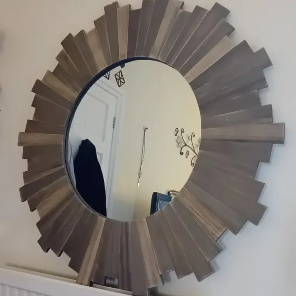 Large Solid Round Wooden Mirror