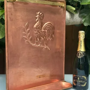 VINTAGE FRENCH COPPER KITCHEN UTENSIL RACK WITH COQ DESIGN - Image 2