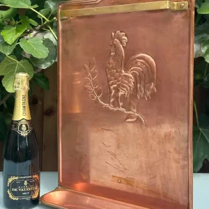 VINTAGE FRENCH COPPER KITCHEN UTENSIL RACK WITH COQ DESIGN - Image 3