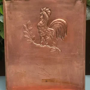 VINTAGE FRENCH COPPER KITCHEN UTENSIL RACK WITH COQ DESIGN - Image 4