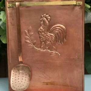 VINTAGE FRENCH COPPER KITCHEN UTENSIL RACK WITH COQ DESIGN - Image 5