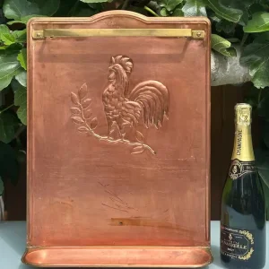 VINTAGE FRENCH COPPER KITCHEN UTENSIL RACK WITH COQ DESIGN