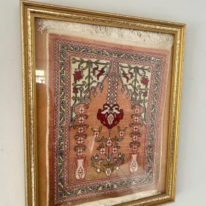 Framed Miniature Woven Rug with Floral and Geometric Pattern - Image 2