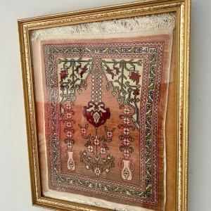 Framed Miniature Woven Rug with Floral and Geometric Pattern - Image 3