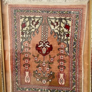 Framed Miniature Woven Rug with Floral and Geometric Pattern - Image 4