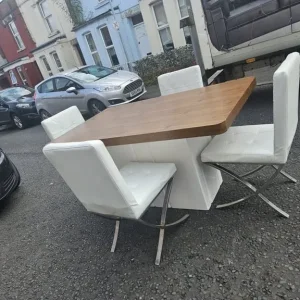 Oak and white high gloss table with 4 chairs - Image 2