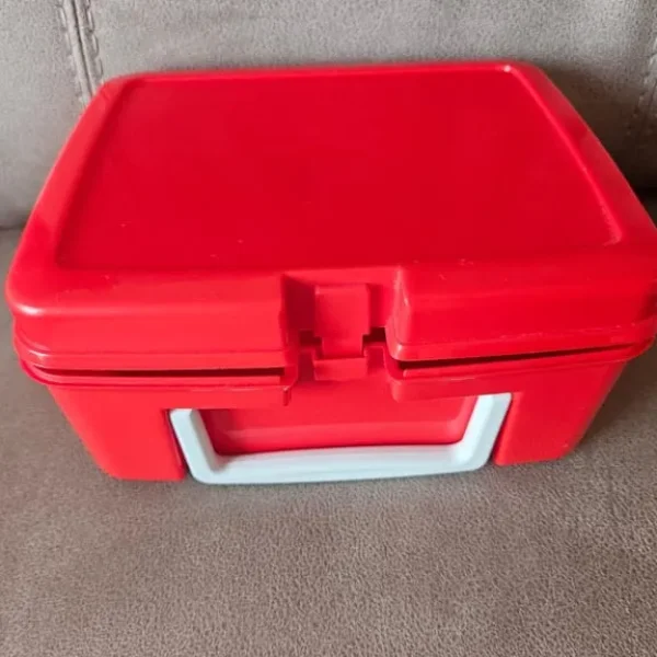 Red plastic lunchbox