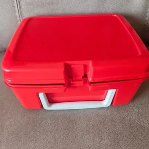 Red plastic lunchbox