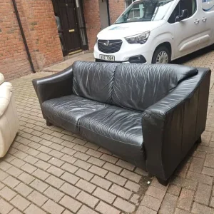 Black leather 3 seater sofa - Image 2