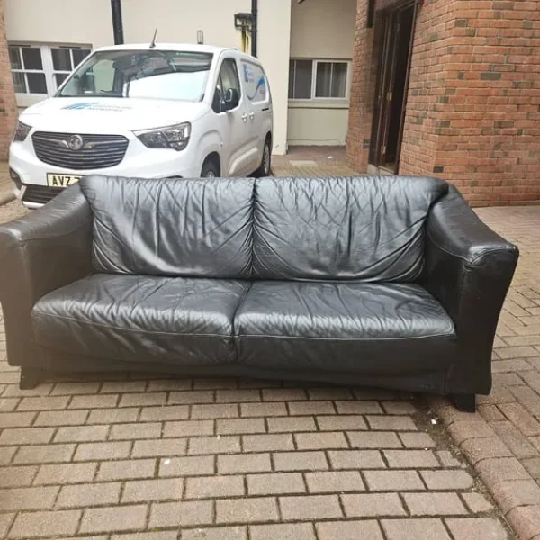 Black leather 3 seater sofa