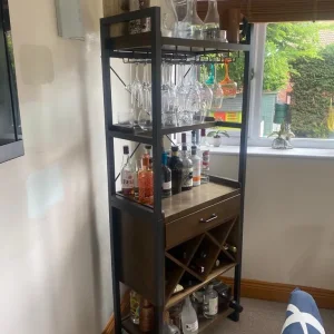 Freestanding Floor Wine Rack with Glass Holder and Storage