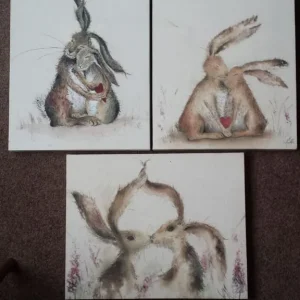 Love Country - x3 Cute Hares / Rabbits In Love Canvas Prints