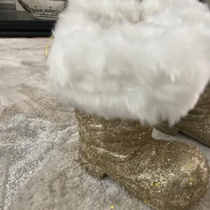 Set Of 6 Gold Sparkly Santa Boots Trimmed With Faux Fur - Image 2