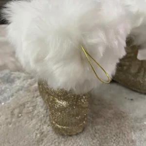 Set Of 6 Gold Sparkly Santa Boots Trimmed With Faux Fur - Image 3