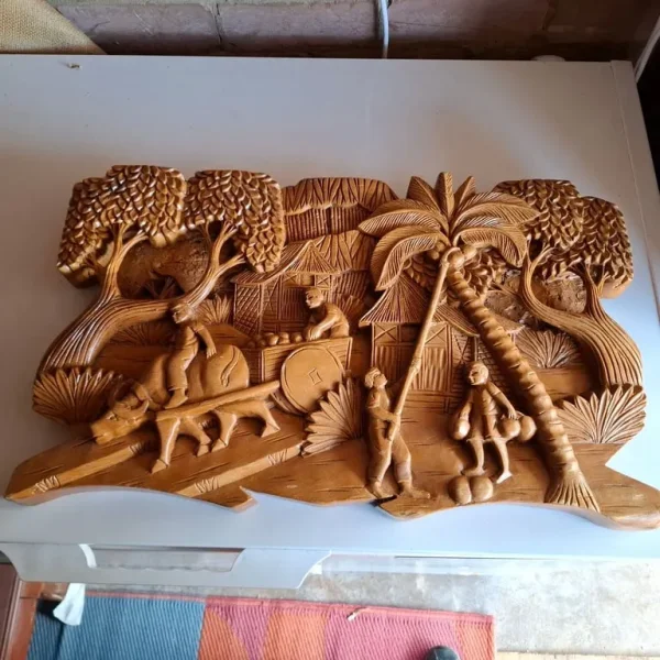 Balinese hand carved wooden wall panel