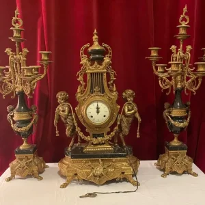 Clock and matching candelabras