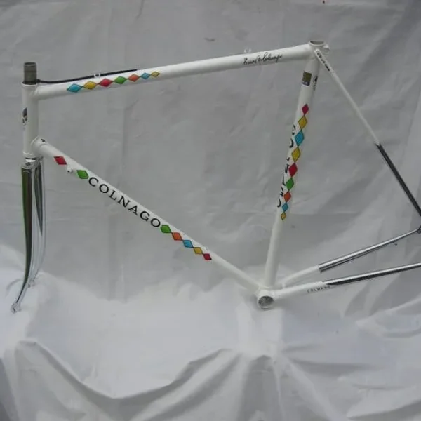 COLNAGO WHITE HARLEQUIN STYLE FRAME AND FORKS 1980S 57CM CTC CAMPAGNOLO