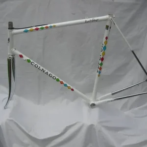 COLNAGO WHITE HARLEQUIN STYLE FRAME AND FORKS 1980S 57CM CTC CAMPAGNOLO