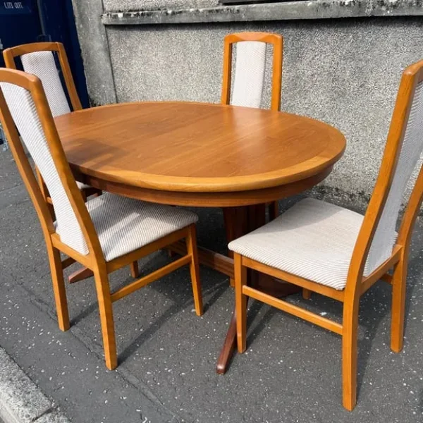 Nathan mid century teak extendable dining table with 4 Caxton chairs