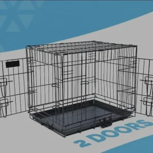 42-inch Folding Metal Dog Crate with Two Doors - Image 3