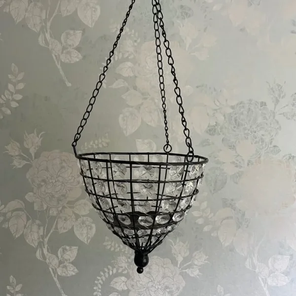 Vintage Black Metal & Crystal Candle/Plant Hanging Holders