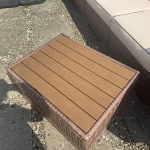 Large rattan sofa with footstool and storage table - Image 4