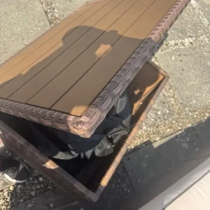 Large rattan sofa with footstool and storage table - Image 6