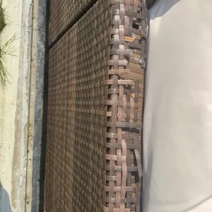 Large rattan sofa with footstool and storage table - Image 7