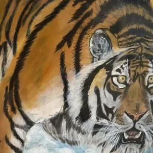 Large Framed Acrylic Painting of Tiger - Image 3