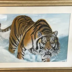 Large Framed Acrylic Painting of Tiger