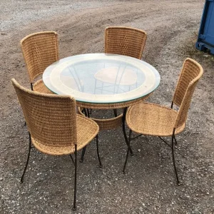 Glass Table and Four Rattan Chairs - Image 3