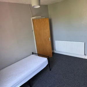 Clean single room with wardrobe and carpet