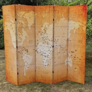 Folding Room Divider with World Map – Yellow - Image 2