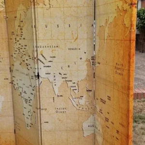 Folding Room Divider with World Map – Yellow - Image 3