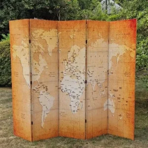 Folding Room Divider with World Map – Yellow