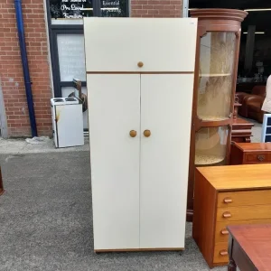 Cream and wood vintage 3 door wardrobe 76cm x 51cm x 187cm - Image 2