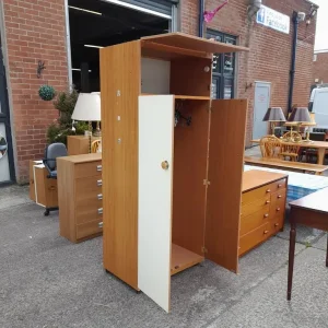 Cream and wood vintage 3 door wardrobe 76cm x 51cm x 187cm - Image 4